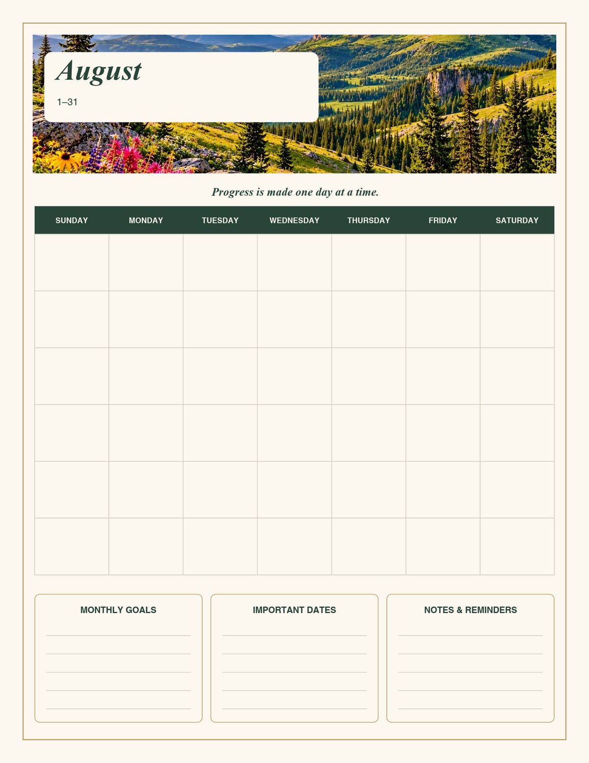 Mountain Views Undated Yearly Planner