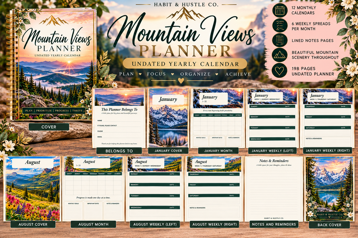 Mountain Views Undated Yearly Planner