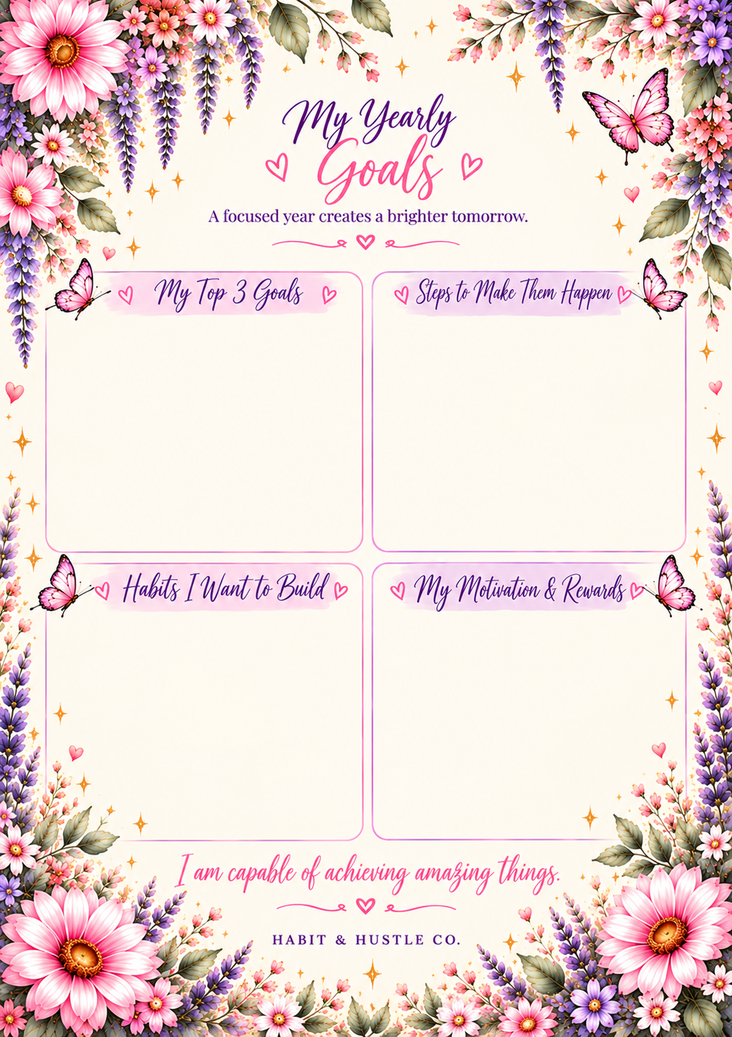 Dream Plan Hustle Bloom | 12-Month Undated Planner