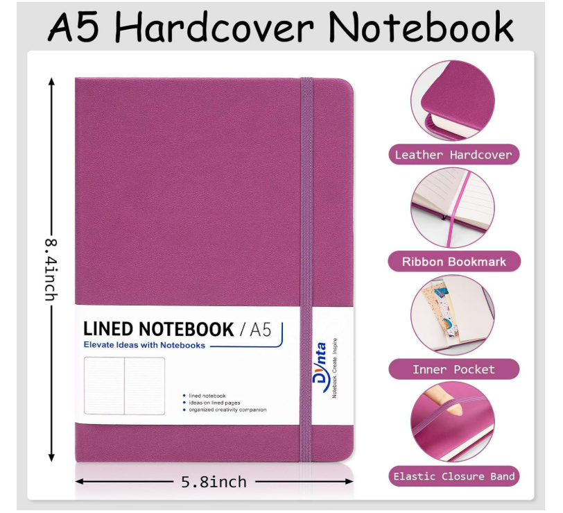 A5 Lined Hardcover Notebook – 10 Color Options