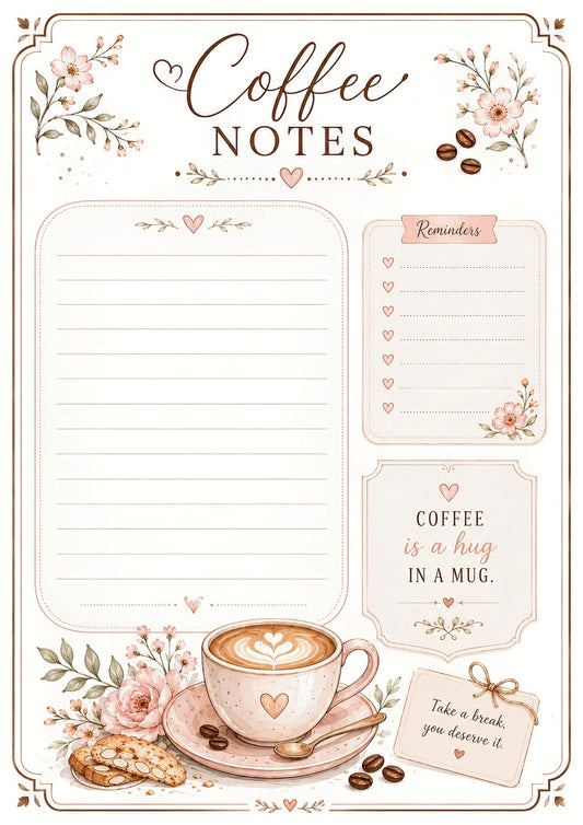 Blush & Brew | Coffee-Inspired Notepads, 50 or 100 Sheets