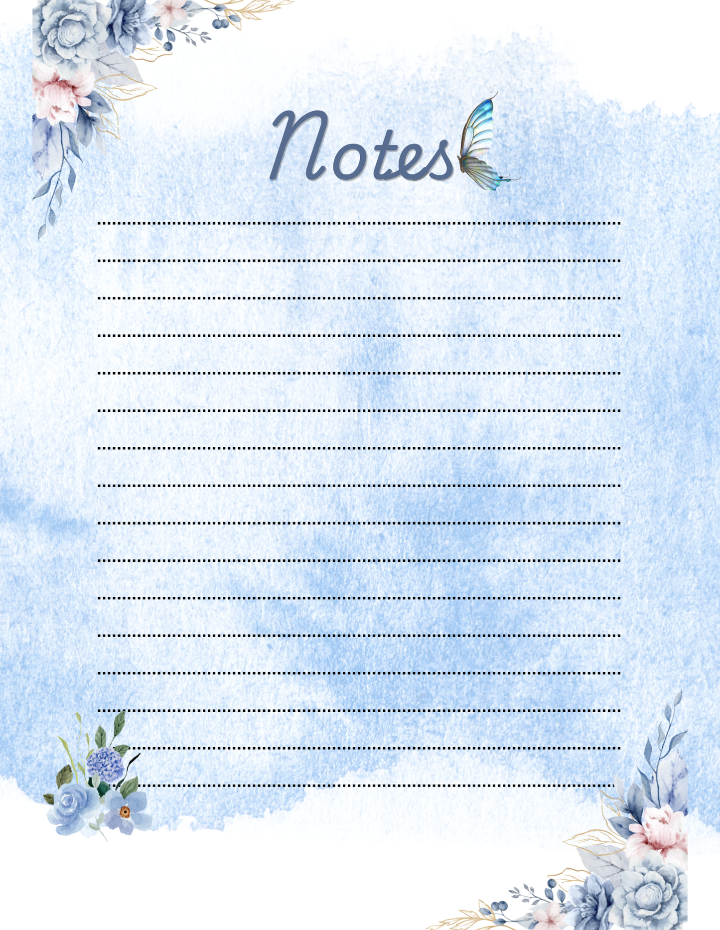 Whispers & Wings Notes | Elegant Blue Floral Butterfly Notepad