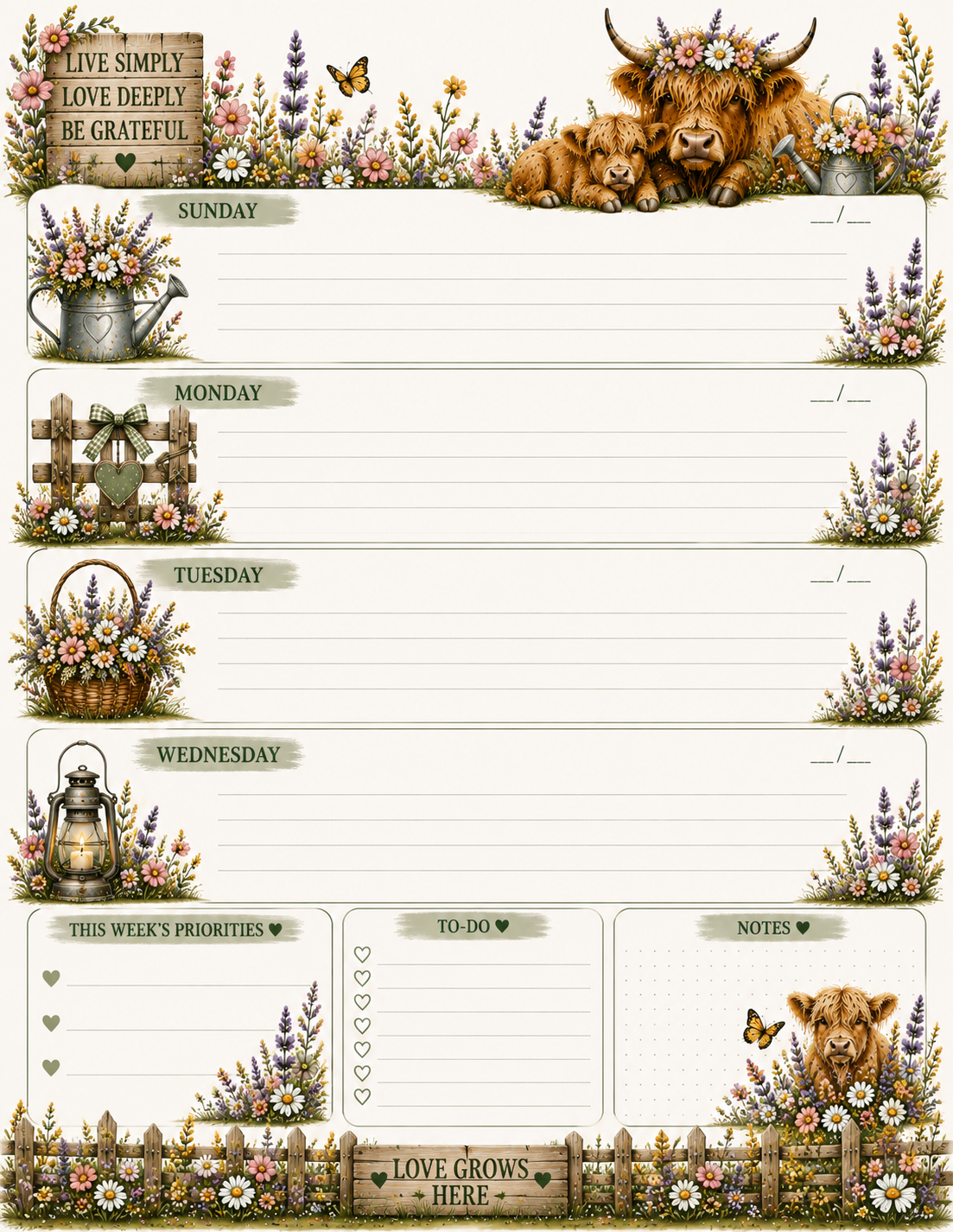 Highland Dreams & Daily Things — 2027 Planner 🐮🌸