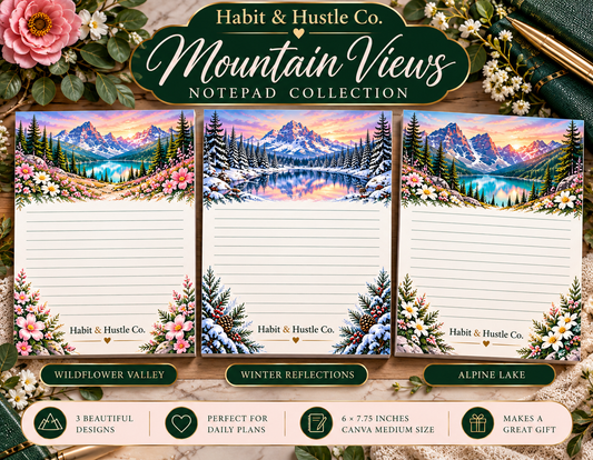 Mountain Views Notepad Collection three designs mockup